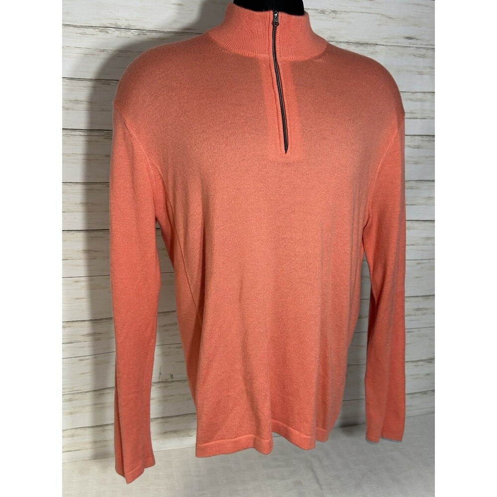 Greyson Men’s LARGE 1/4 Zip Sweater Merino Wool Blend Salmon Pink Golf shirt